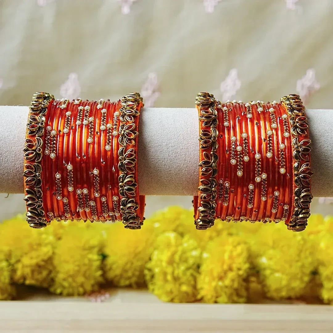 Traditional Women’s Glass Bangle Set – Perfect for Every Occasion (Both Hands) - The Golden Cascade